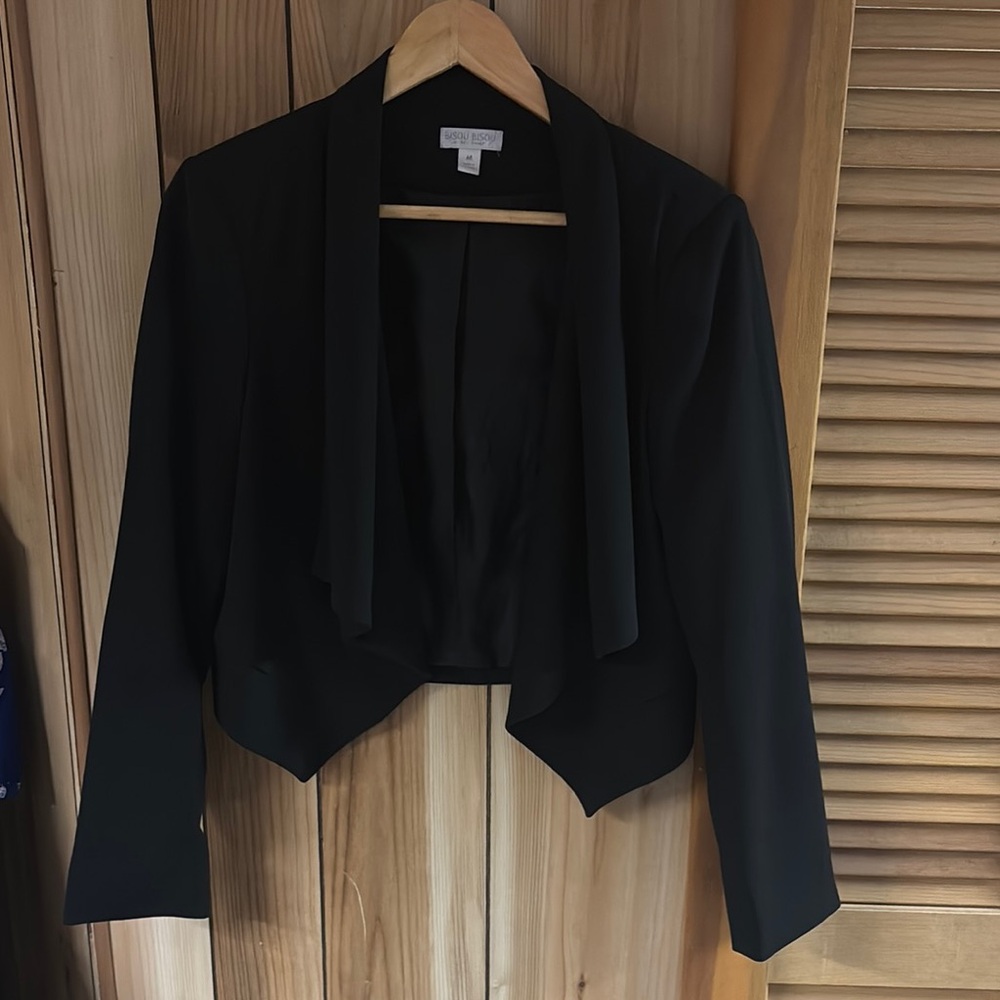 Bisou Bisou Black Blazer Asymmetrical Waterfall Design